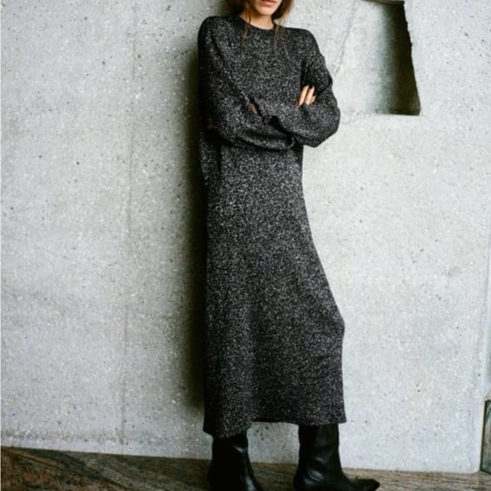 Zara shiny metallic thread dress